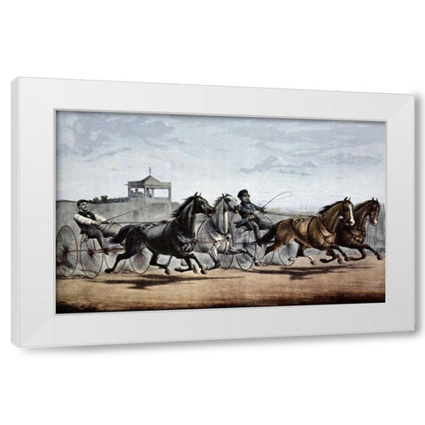 Passing The Stand White Modern Wood Framed Art Print by Currier and Ives