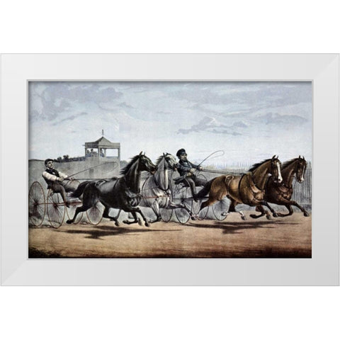 Passing The Stand White Modern Wood Framed Art Print by Currier and Ives