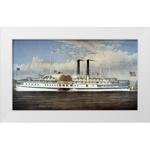Peoples Line - Hudson River, The Palace Steamers of The World White Modern Wood Framed Art Print by Currier and Ives