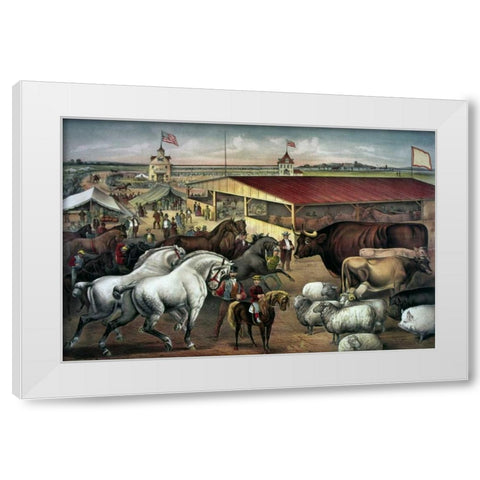 Sights at The Fair Ground White Modern Wood Framed Art Print by Currier and Ives