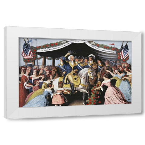 Washingtons Reception, On The Bridge Trenton White Modern Wood Framed Art Print by Currier and Ives