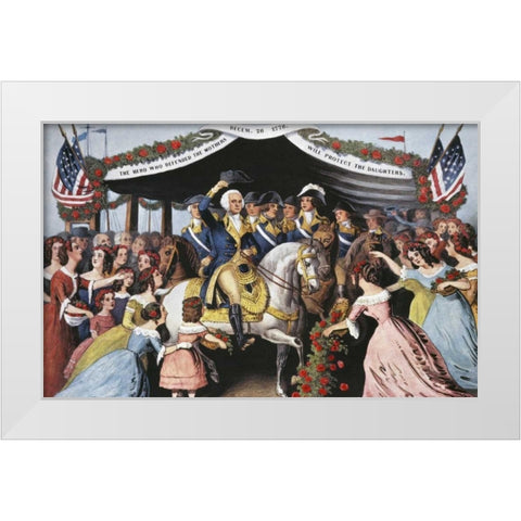 Washingtons Reception, On The Bridge Trenton White Modern Wood Framed Art Print by Currier and Ives