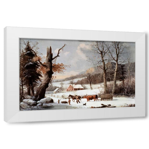Winter In The Country - Homeward From The Wood-Lot White Modern Wood Framed Art Print by Currier and Ives