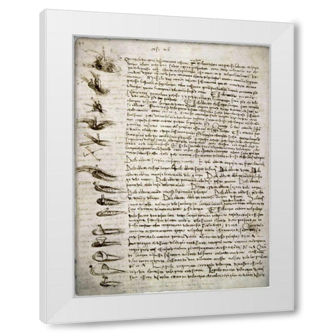 Codex Leicester: Water Flow White Modern Wood Framed Art Print by Da Vinci, Leonardo