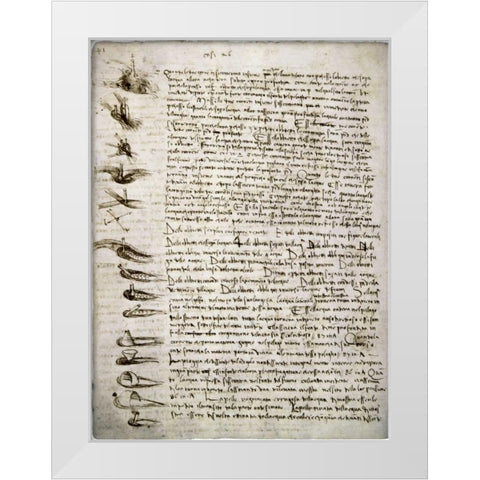 Codex Leicester: Water Flow White Modern Wood Framed Art Print by Da Vinci, Leonardo