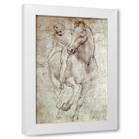 Horse and Rider White Modern Wood Framed Art Print by Da Vinci, Leonardo