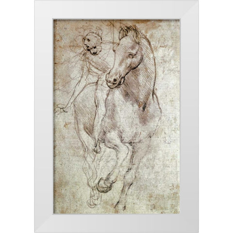 Horse and Rider White Modern Wood Framed Art Print by Da Vinci, Leonardo