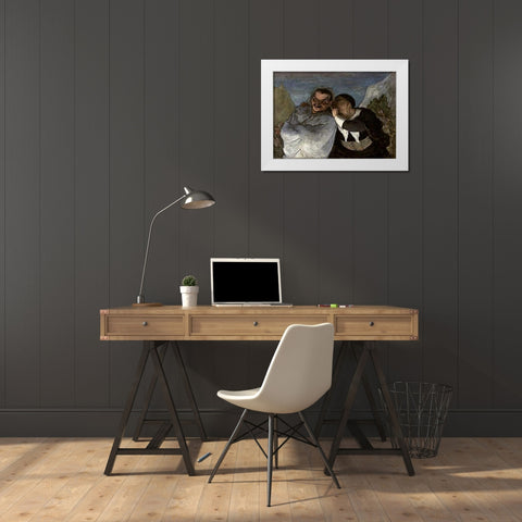 Crispin Et Scapin White Modern Wood Framed Art Print by Daumier, Honore