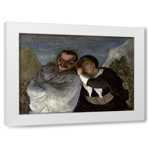 Crispin Et Scapin White Modern Wood Framed Art Print by Daumier, Honore