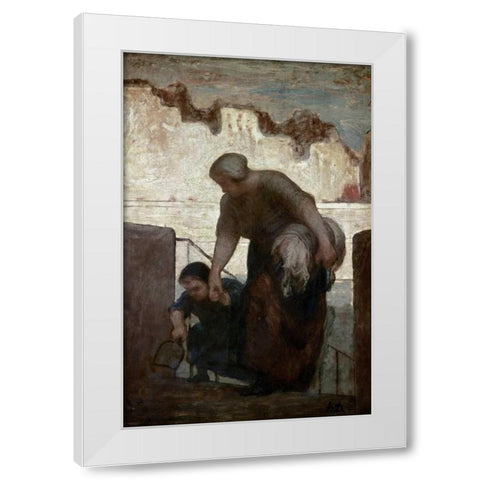Laundress White Modern Wood Framed Art Print by Daumier, Honore