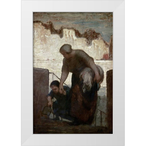 Laundress White Modern Wood Framed Art Print by Daumier, Honore