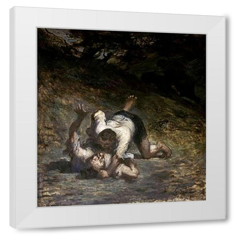 Thief and The Ass White Modern Wood Framed Art Print by Daumier, Honore