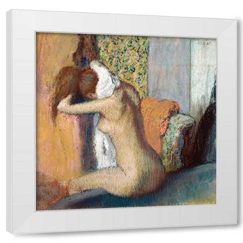 After the Bath White Modern Wood Framed Art Print by Degas, Edgar