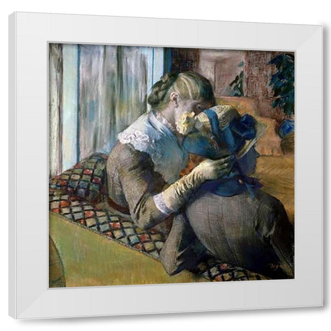 At The Milliners White Modern Wood Framed Art Print by Degas, Edgar