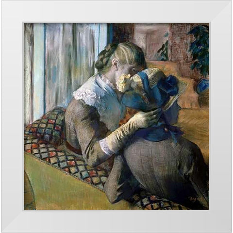 At The Milliners White Modern Wood Framed Art Print by Degas, Edgar
