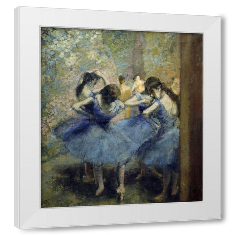 Blue Dancers White Modern Wood Framed Art Print by Degas, Edgar