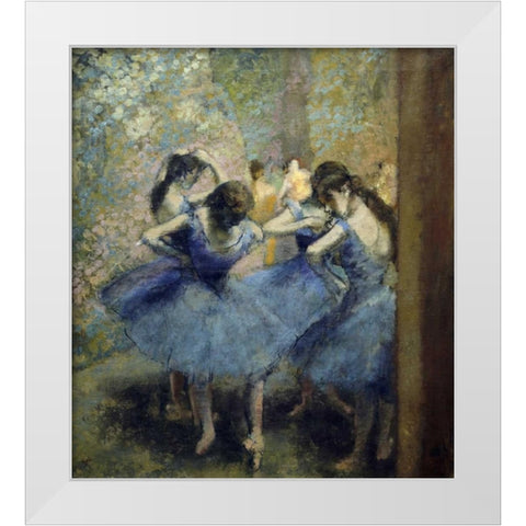 Blue Dancers White Modern Wood Framed Art Print by Degas, Edgar