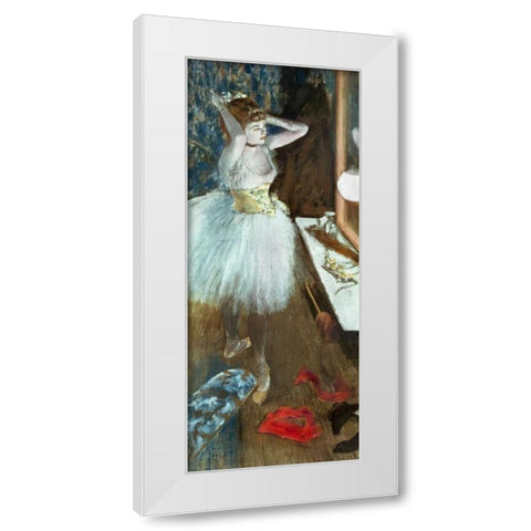 Dancer In Her Dressing Room White Modern Wood Framed Art Print by Degas, Edgar