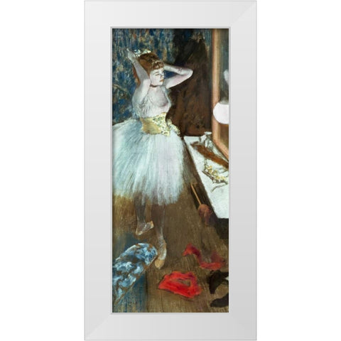 Dancer In Her Dressing Room White Modern Wood Framed Art Print by Degas, Edgar