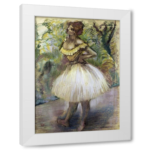 Dancer In Yellow White Modern Wood Framed Art Print by Degas, Edgar
