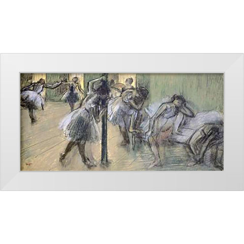 Dancers in Rehearsal (II) White Modern Wood Framed Art Print by Degas, Edgar