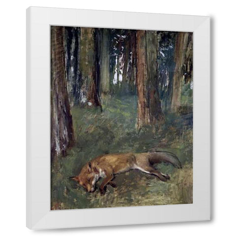 Dead Fox Under the Trees White Modern Wood Framed Art Print by Degas, Edgar