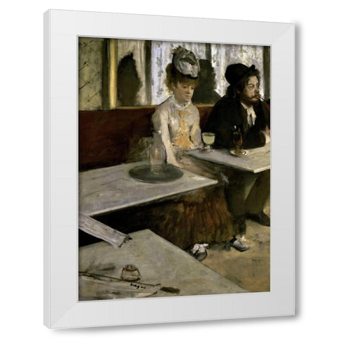 In a Cafe - Absinthe White Modern Wood Framed Art Print by Degas, Edgar
