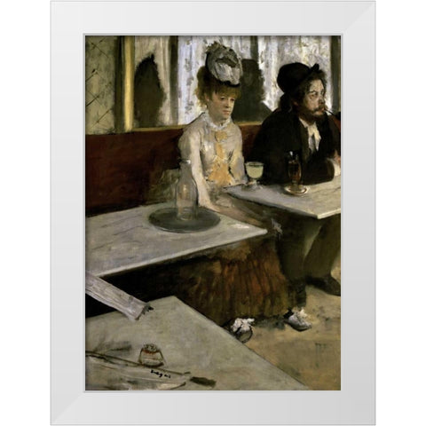In a Cafe - Absinthe White Modern Wood Framed Art Print by Degas, Edgar