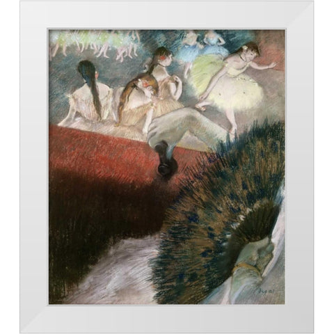 In the Theatre White Modern Wood Framed Art Print by Degas, Edgar