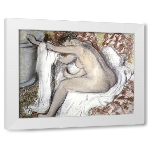 Leaving the Bath (Le Sortie du Bain) White Modern Wood Framed Art Print by Degas, Edgar