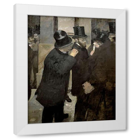 The Stock Exchange White Modern Wood Framed Art Print by Degas, Edgar