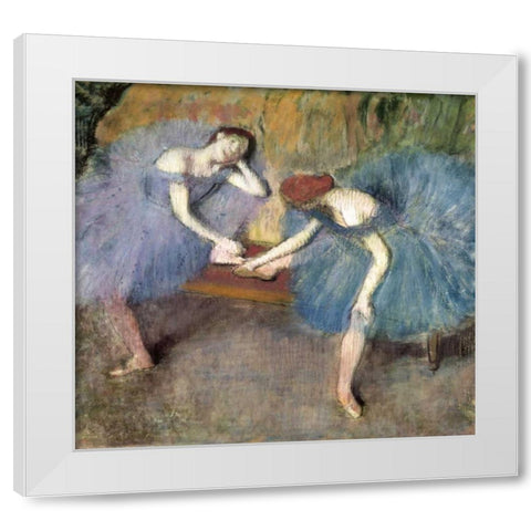 Two Dancers Resting, c. 1905-1910 White Modern Wood Framed Art Print by Degas, Edgar