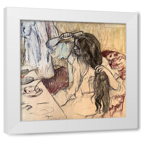 Woman at her Toilette White Modern Wood Framed Art Print by Degas, Edgar