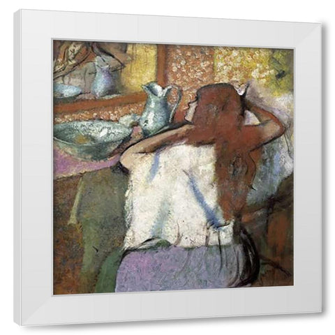 Woman at her Toilette White Modern Wood Framed Art Print by Degas, Edgar
