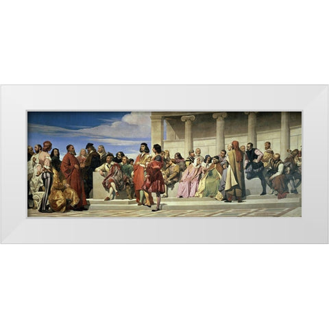 Hemicycle De LEcole Des Beaux Arts White Modern Wood Framed Art Print by Delaroche, Paul
