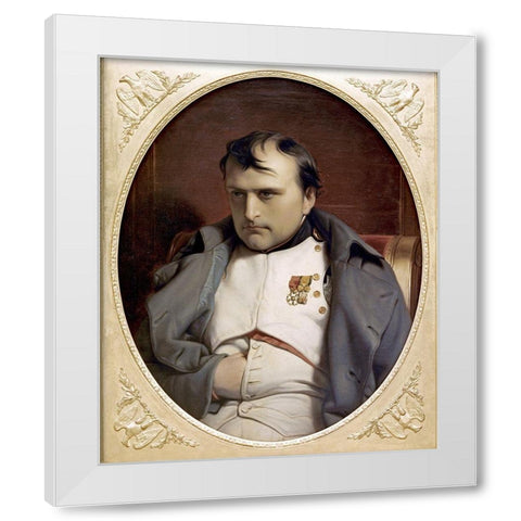 Napoleon In Fountainebleau White Modern Wood Framed Art Print by Delaroche, Paul