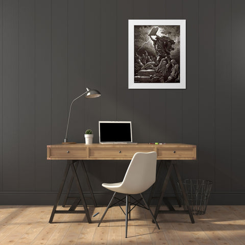 Moses Breaking The Tablets Of The Law White Modern Wood Framed Art Print by Dore, Gustave