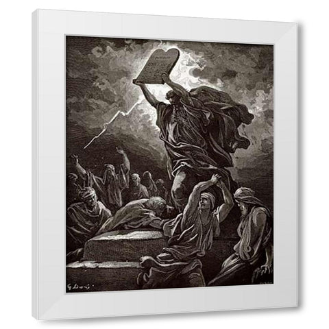 Moses Breaking The Tablets Of The Law White Modern Wood Framed Art Print by Dore, Gustave