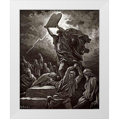 Moses Breaking The Tablets Of The Law White Modern Wood Framed Art Print by Dore, Gustave