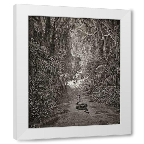 Satan As A Serpent, Enters Paradise In Search Of Eve (from Miltons Paradise Lost) White Modern Wood Framed Art Print by Dore, Gustave