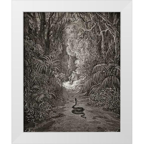 Satan As A Serpent, Enters Paradise In Search Of Eve (from Miltons Paradise Lost) White Modern Wood Framed Art Print by Dore, Gustave