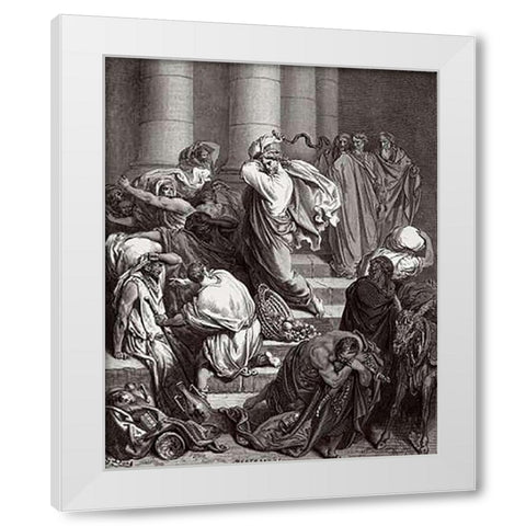 The Buyers and Sellers Driven out of the Temple by Jesus Holy Museumist White Modern Wood Framed Art Print by Dore, Gustave