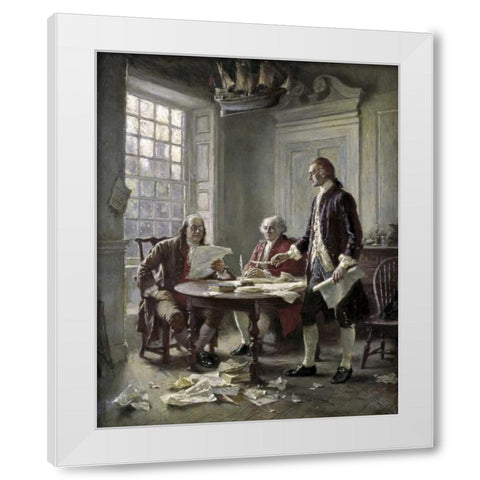 Drafting the Declaration of Independence White Modern Wood Framed Art Print by Ferris, Jean Leon Gerome