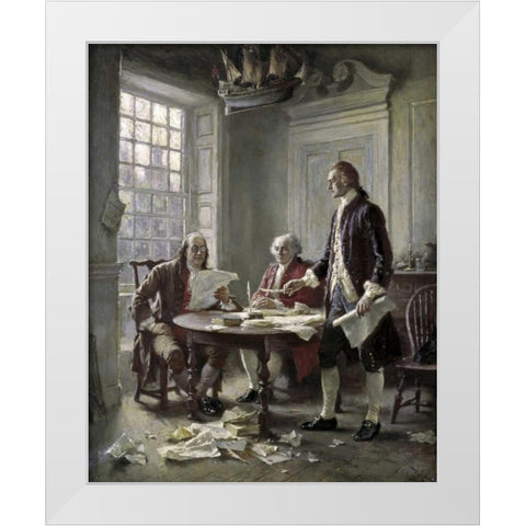 Drafting the Declaration of Independence White Modern Wood Framed Art Print by Ferris, Jean Leon Gerome