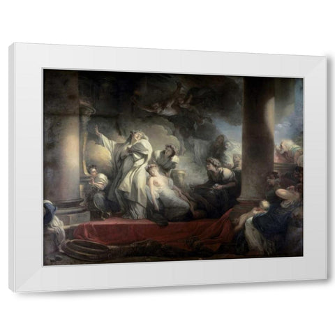 High Priest Coresus Sacrifices Himself To Save Callirhoe White Modern Wood Framed Art Print by Fragonard, Jean Honore