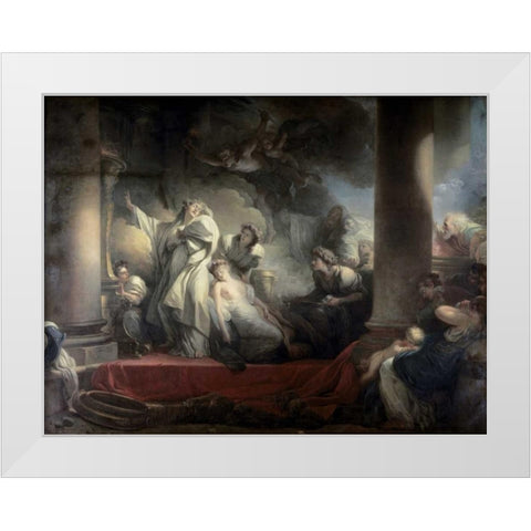 High Priest Coresus Sacrifices Himself To Save Callirhoe White Modern Wood Framed Art Print by Fragonard, Jean Honore