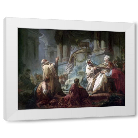 Jeroboam Sacrificing To The Idols White Modern Wood Framed Art Print by Fragonard, Jean Honore