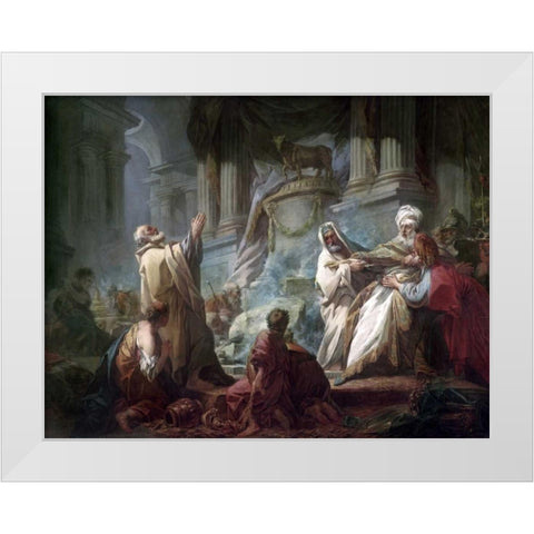 Jeroboam Sacrificing To The Idols White Modern Wood Framed Art Print by Fragonard, Jean Honore