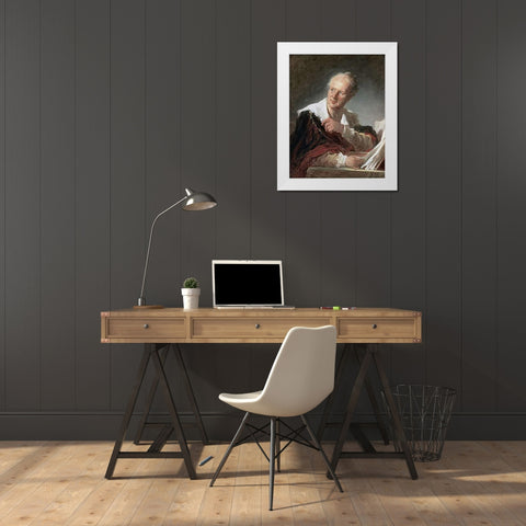 Portrait of Diderot White Modern Wood Framed Art Print by Fragonard, Jean Honore