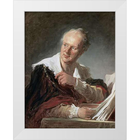 Portrait of Diderot White Modern Wood Framed Art Print by Fragonard, Jean Honore